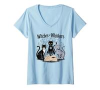 Mujer Witchy Cat Spellbook Magic Feline Humor para mamá y papá Camiseta Cuello V