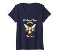 Mujer With Brave Wings She Flies Bee Flower Daisy Sunflower Floral Camiseta Cuello V