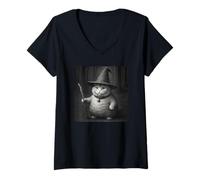 Mujer Wizard Cat Meme Funny Spooky Witch Cat Halloween Meme Camiseta Cuello V