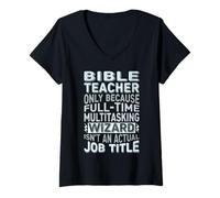 Mujer Wizard Job Title Quote - Funny Bible Teacher Camiseta Cuello V