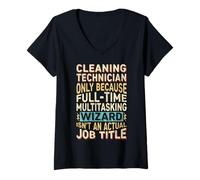 Mujer Wizard Job Title Quote - Funny Cleaning Technician Camiseta Cuello V