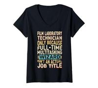 Mujer Wizard Job Title Quote - Funny Film Laboratory Technician Camiseta Cuello V
