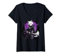 Mujer Wolf Anime Girl Katana Tactical Dark Animecore Art Camiseta Cuello V