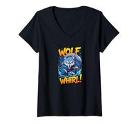 Mujer Wolf Whirl Funny Cartoon Wolf | Humour Animal Character Camiseta Cuello V