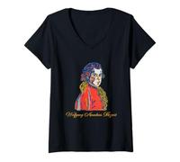 Mujer Wolfgang Amadeus Mozart Retrato Dibujado a Mano Vintage Camiseta Cuello V