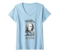 Mujer Wolfie Mozart Teclado de Piano de Retrato de música clásica Camiseta Cuello V
