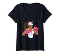 Mujer Women Black African American Fight Breast Cancer Pink Ribbon Camiseta Cuello V