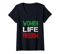 Mujer Women Life Freedom - Letras desgastadas rojas, blancas y verdes Camiseta Cuello V