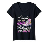 Mujer Women's 55th Birthday Floral Made in 1970 Gifts 55 Years Old Camiseta Cuello V