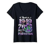 Mujer Womens 76th Birthday Floral Made in 1949 Gifts 76 Years Old Camiseta Cuello V