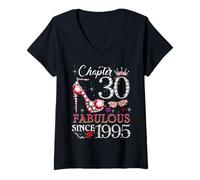 Mujer Womens Chapter 30 Fabulous Since 1995 30th Birthday Queen Camiseta Cuello V
