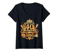Mujer Womens Cheers to 40 Years Old EST 1986 40th Birthday Queen Camiseta Cuello V