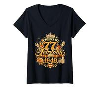 Mujer Womens Cheers to 77 Years Old EST 1949 77th Birthday Queen Camiseta Cuello V