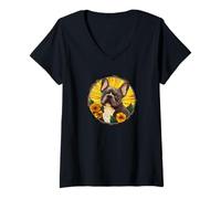 Mujer Womens Girls Floral Flowers Round Black French Bulldog Lover Camiseta Cuello V