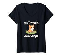 Mujer Womens Girls Kawaii Meme No Thoughts Just Corgis Dog Lover Camiseta Cuello V