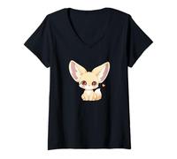 Mujer Womens Girls Kids Anime Chibi Kawaii Fennec Fox Lover Camiseta Cuello V