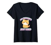 Mujer Womens Girls Kids Chibi Kawaii Energy Orange Tabby Cat Lover Camiseta Cuello V