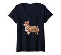 Mujer Womens Girls Kids Folk Art Illustration Corgi Dog Lover Camiseta Cuello V