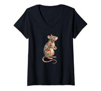 Mujer Womens Girls Kids Multicolored Folk Art Pet Rat Lover Camiseta Cuello V