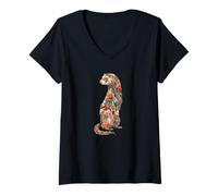 Mujer Womens Girls Multicolored Floral Folk Art Ferret Lover Camiseta Cuello V