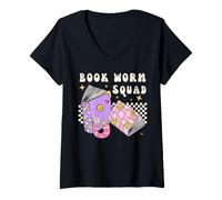 Mujer Womens Girls Retro Book Worm Squad Love Reading Books Camiseta Cuello V