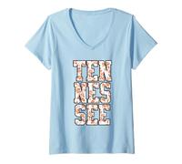 Mujer Women's Girls Tennessee Vintage Orange Toile Print Camiseta Cuello V