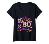 Mujer Womens It’s My 80th Birthday 80 Years Old Birthday Queen Camiseta Cuello V