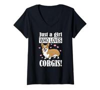 Mujer Womens Kids Funny Just A Girl Who Loves Corgis Dog Lover Camiseta Cuello V