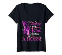 Mujer Womens Stepping Into My 45th Birthday 45 Year Old Bday Queen Camiseta Cuello V