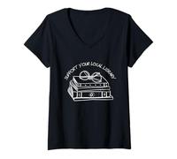 Mujer Womens Support Your Local Library Book Reading Glasses Books Camiseta Cuello V