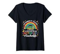 Mujer Wonder Teaching es ver a las orugas convertirse en mariposas Camiseta Cuello V