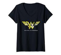 Mujer Wonder Woman 80th Believe in Wonder Golden Logo Camiseta Cuello V
