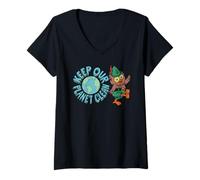 Mujer Woodsy Owl Keep Our Planet Clean Vintage Artwork Camiseta Cuello V