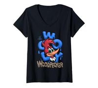 Mujer Woody Woodpecker Blue Graffiti Pop Style Camiseta Cuello V