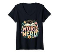 Mujer Word Nerd Book Lover Wildflowers Cottagecore Flowers Book Camiseta Cuello V
