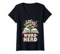 Mujer Word Nerd Book Lover Wildflowers Cottagecore Flowers Book Camiseta Cuello V