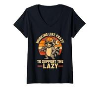 Mujer Working Like Crazy To Support The Lazy Construction Worker Camiseta Cuello V