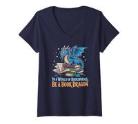 Mujer World of Bookworms World Be Book Dragon Reading Girl Bookish Camiseta Cuello V