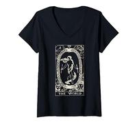 Mujer World Waite Tarot Card XXI Oculto Major Arcana Trump Camiseta Cuello V