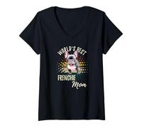 Mujer World'S Best Frenchie Mom Funny Retro French Bulldog Mamá Camiseta Cuello V
