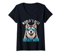 Mujer World's Best Husky Mom Día de la Madre Cumpleaños de mamá Navidad Camiseta Cuello V