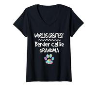 Mujer Worlds Greatest Border Collie Grandma - Huella de Perro Camiseta Cuello V