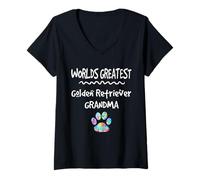 Mujer Worlds Greatest Golden Retriever Grandma - Estampado de Pata de Perro Camiseta Cuello V