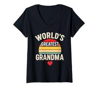 Mujer Worlds Greatest Grandma Retro Sunset Heart Camiseta Cuello V