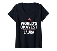 Mujer World'S Okayest Laura Funny Personalized Custom Laura Camiseta Cuello V