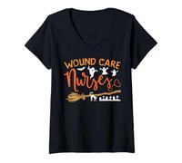 Mujer Wound Care Nurses Witch Broom Funny Halloween Nurse Costume Camiseta Cuello V