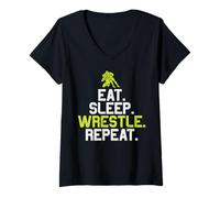 Mujer Wrestling Eat Sleep Wrestle Wrestler Niños Niños Hombres Mujeres Camiseta Cuello V