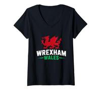 Mujer Wrexham Gales Cymru Bandera de dragón galés Wrexham City Love Camiseta Cuello V