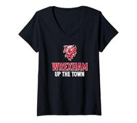 Mujer Wrexham Gales Up The Town Dragón galés desenfrenado Camiseta Cuello V