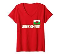Mujer Wrexham Wales City Cymru, dragón de Bandera de Gales, Rojo Camiseta Cuello V